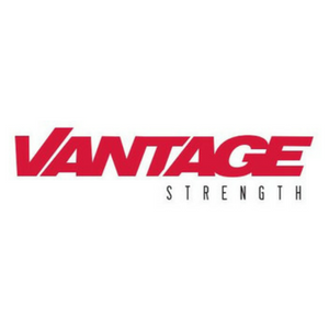 Vantage Strength logo, Vantage ssell nutritional supplements including whey protein, pre workout and fat burners. They also sell strength training apparel and supports 