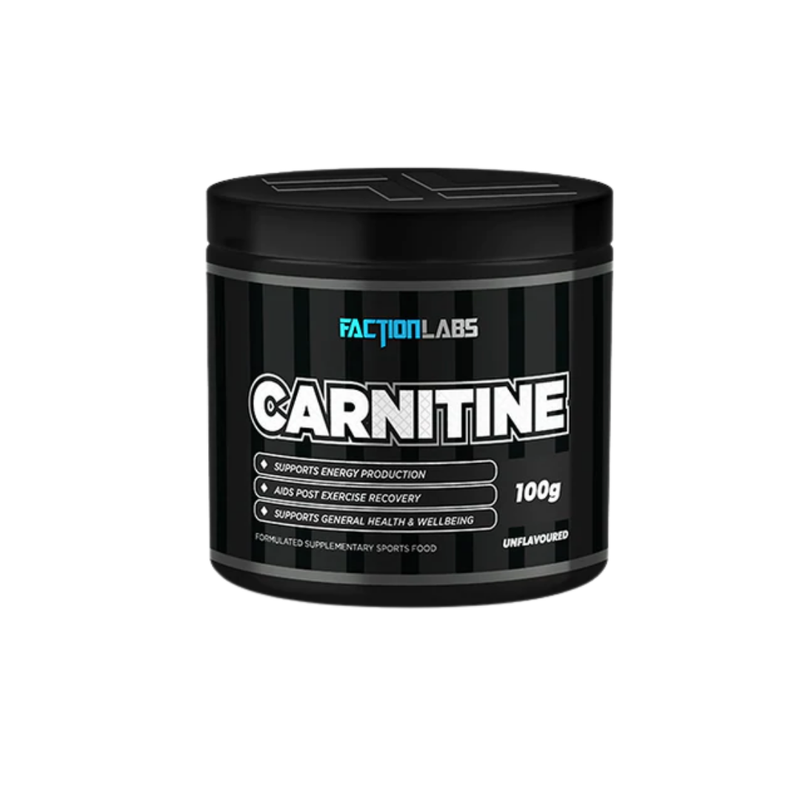 Fitness Hero Presents Carnitine by Faction Labs. Carnitine is a well-known natural fat burner that aids in the transportation of fatty acids in the mitochondria. Fat is then used as a source of energy rather than being stored as fat deposits in the body