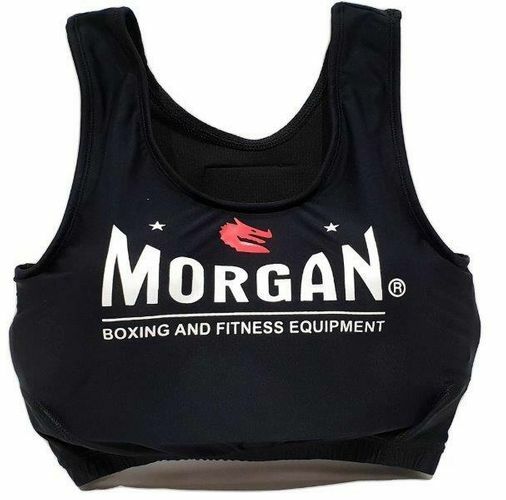 Front image of the Morgan high impact chest protector for females. Available in 5 sizes, all in a black colour