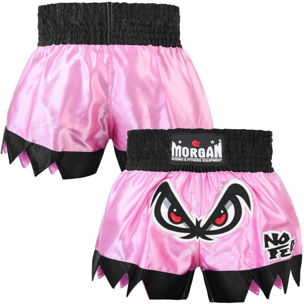 The Fitness Hero muay thai shorts by Morgan Sports will make you feel like the true Muay Thai fighter that you are, featuring a traditional muay thai cut design, with MTS-3 grade satin and fierce in-ring style to give you the edge over your competitors. Pink no fear style