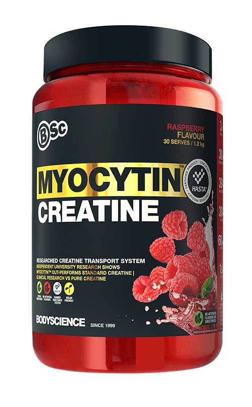 Fitness Hero presents, BSc Body Science Myocytin Creatine. If you are looking for increased muscle mass, power, strength and athletic performance MYOCYTIN™ Creatine is for you!  MYOCYTIN™ Creatine was created to improve Creatine supplementation and its benefits. The combination of Creatine, Taurine, Carbohydrates, Minerals and Glycine creates a powerful Creatine Transportation System that increases the uptake of this crucial nutrient by the muscles and enhances results.